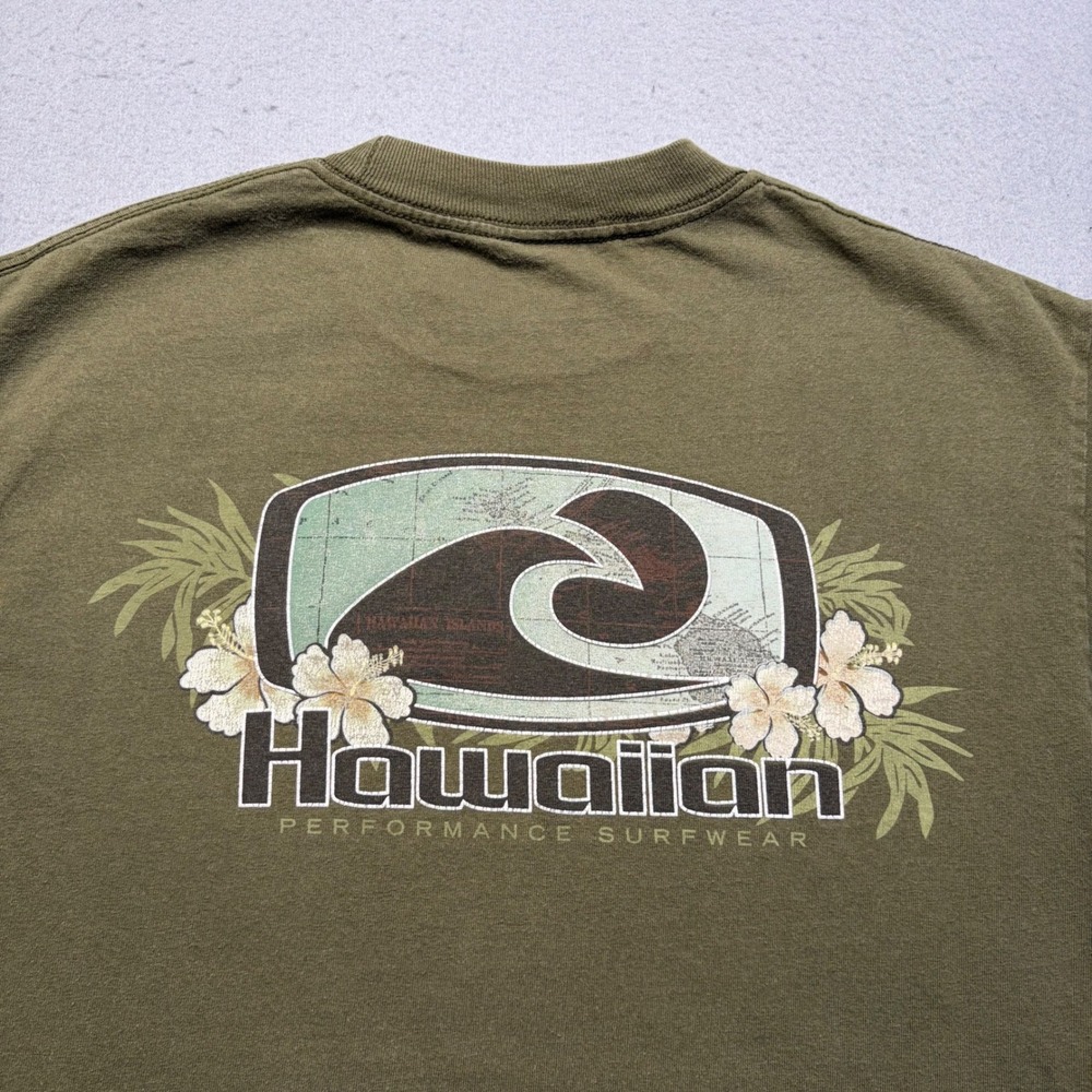 Hawaiian Performance Surfwear T-Shirt Mens M Green Graphic Tee Vintage Faded
